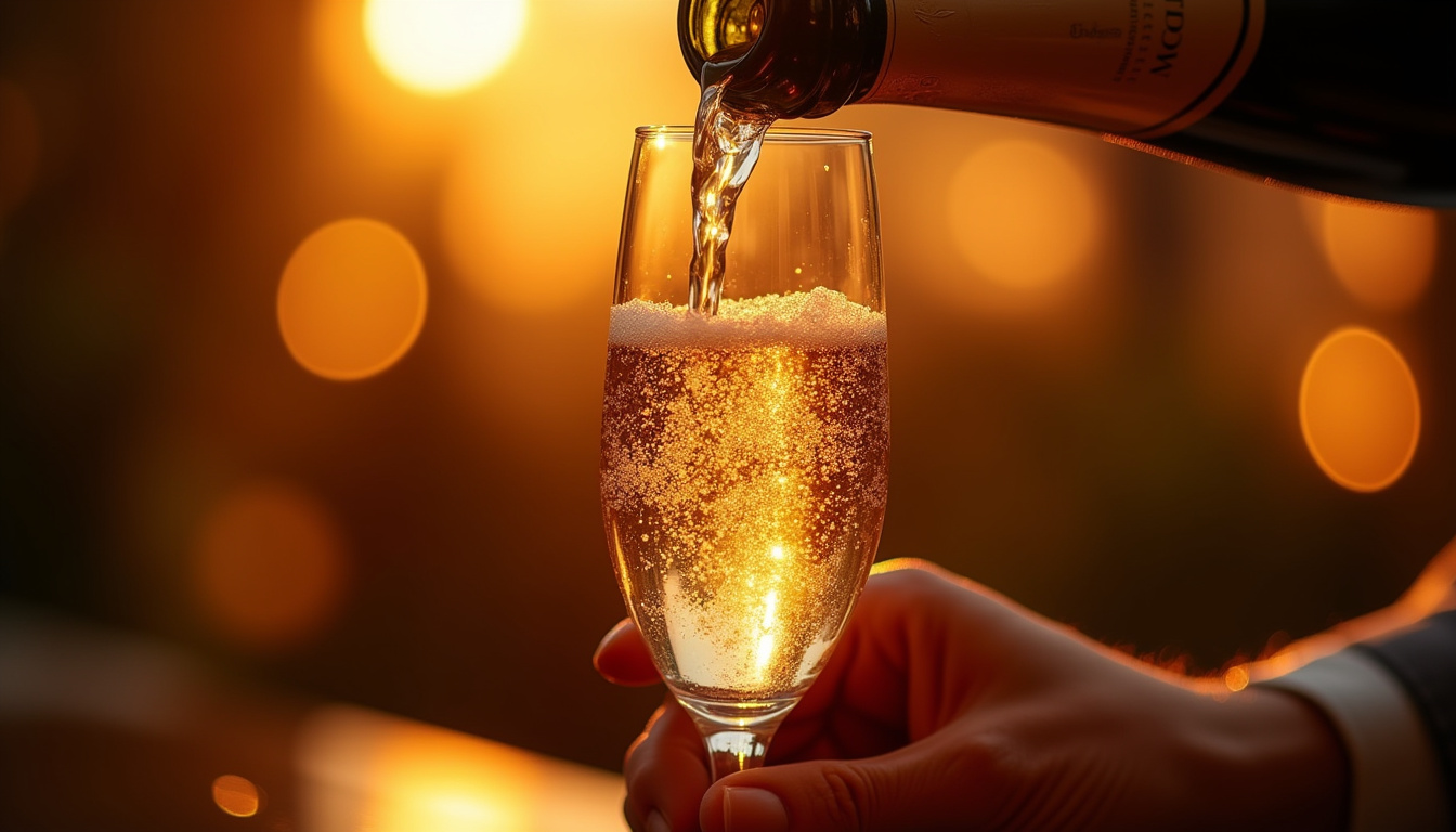 Verre de Champagne Cristal en train d'être dégusté, lumière dorée sur la robe