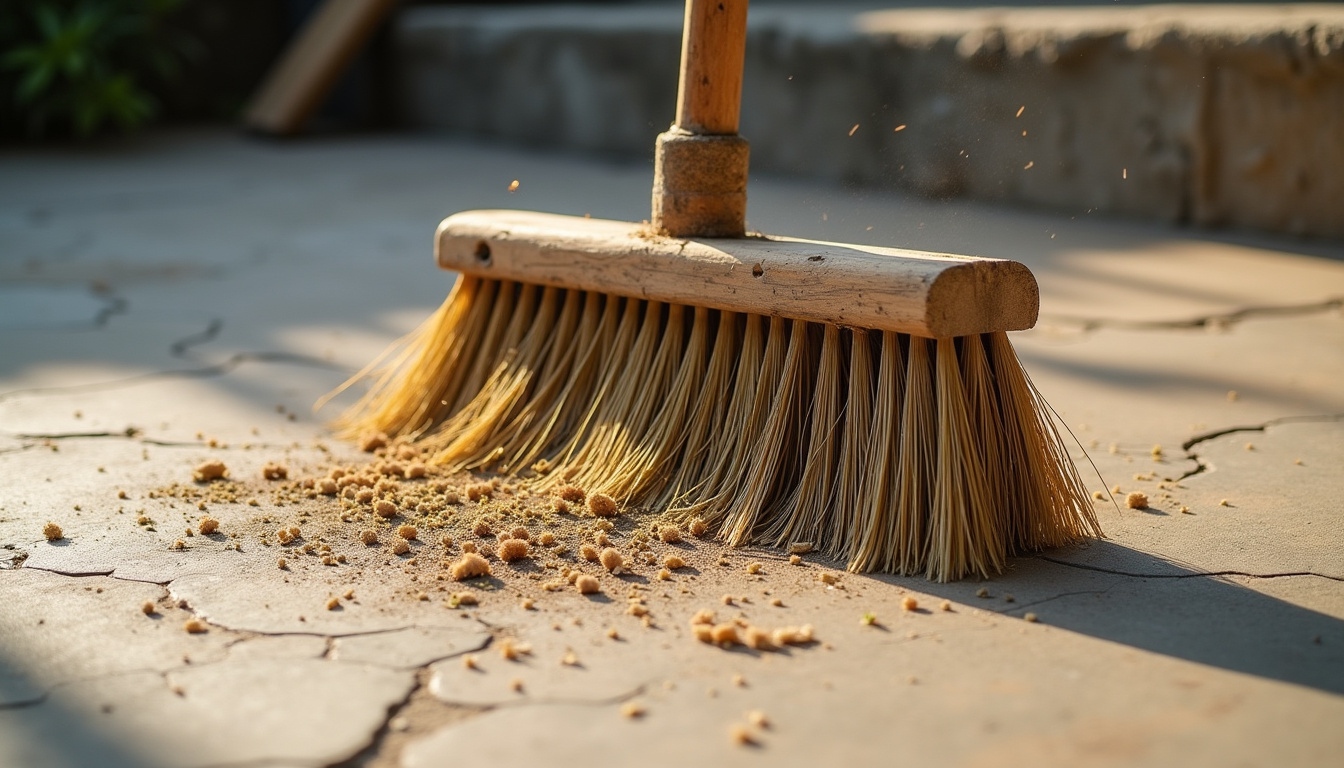 Balai brosse utilisé sur un sol en béton extérieur
