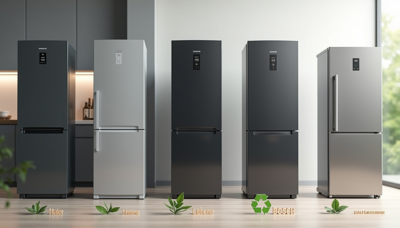 Comparatif visuel des principales marques de frigos multi portes: Haier, Samsung, Hisense, Liebherr, Bosch