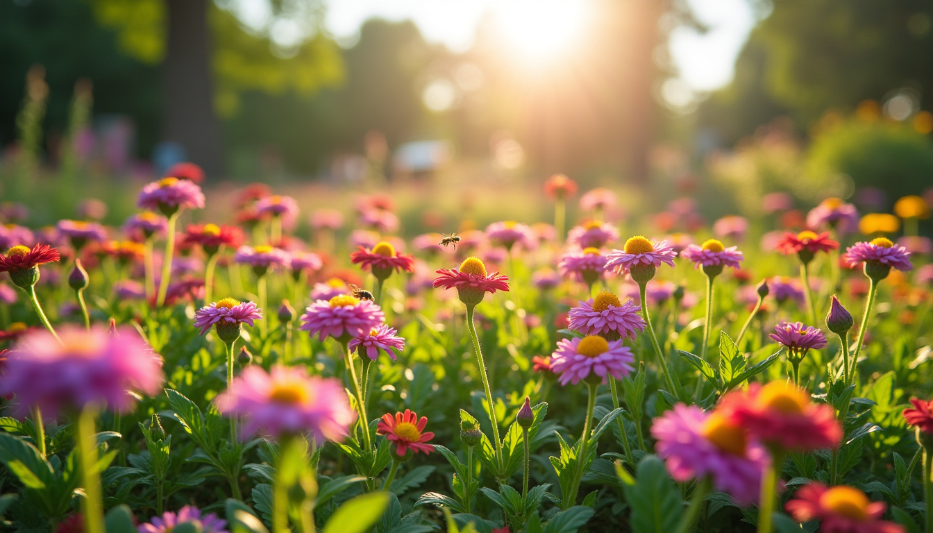 Exemple de jardin avec des fleurs vivaces prospérant en plein soleil, comme l’achillée ou l’aster