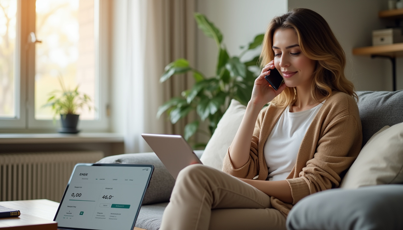 Personne en train de téléphoner au service client ENGIE depuis son domicile
