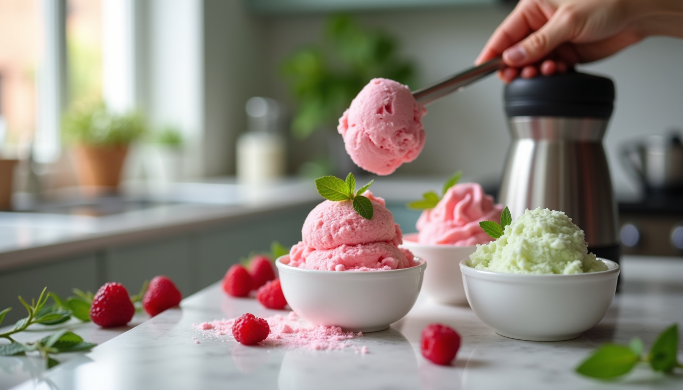 Sélection des modes sur la machine Ninja Creami: glace, sorbet, milkshake, yaourt glacé
