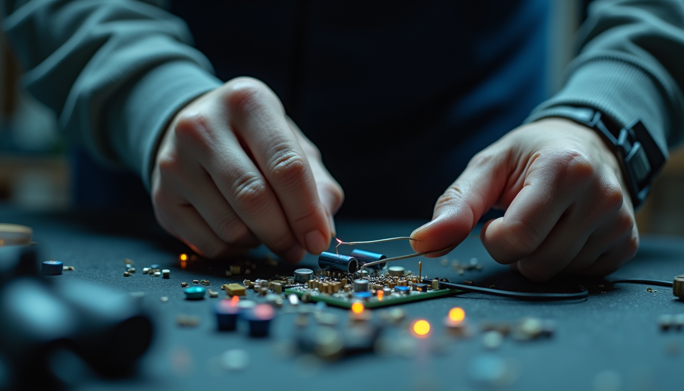 Technicien utilisant une résistance pour décharger un condensateur en toute sécurité