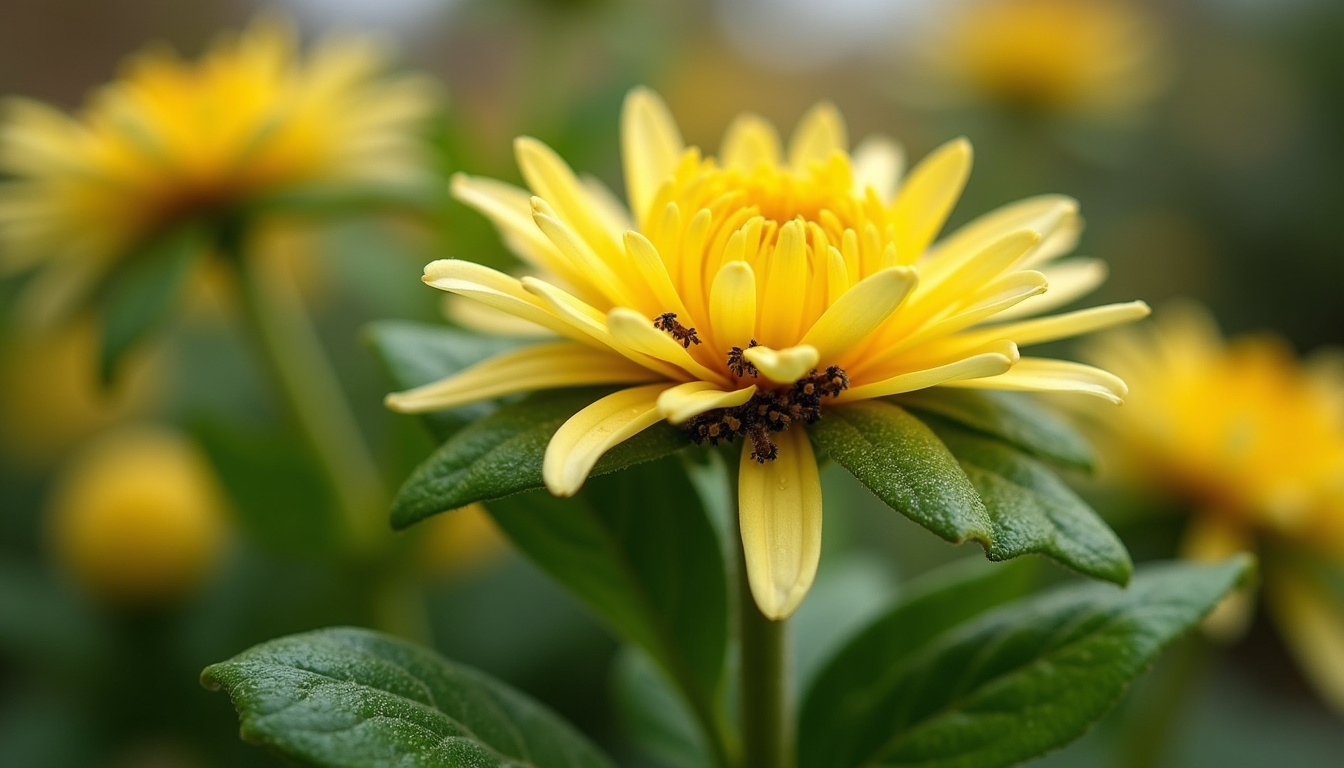 Feuillage de chrysanthème avec présence de pucerons