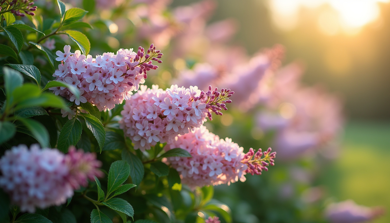 Haie composée d’arbustes en fleurs au printemps, avec abélia et seringat