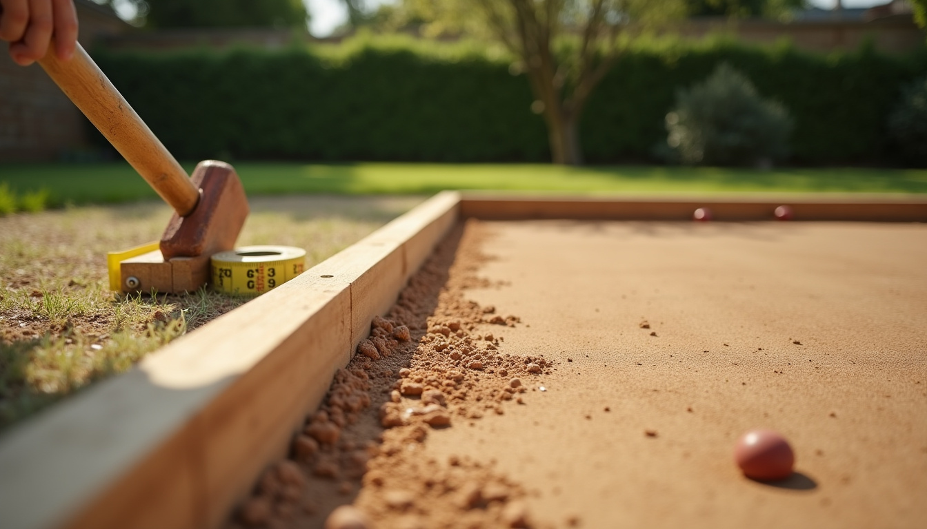 Pose de bordures en bois pour un terrain de pétanque