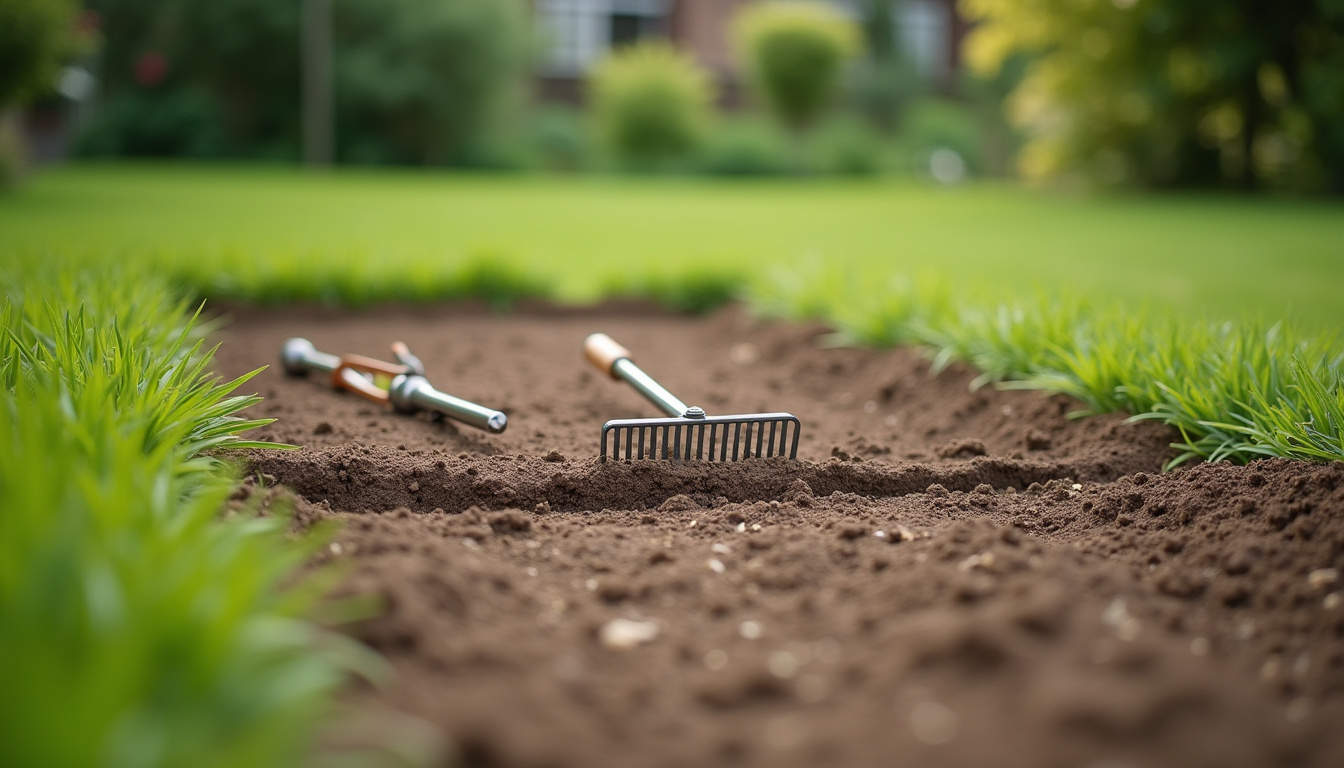 Préparation du sol pour un terrain de pétanque, creusement et nivellement