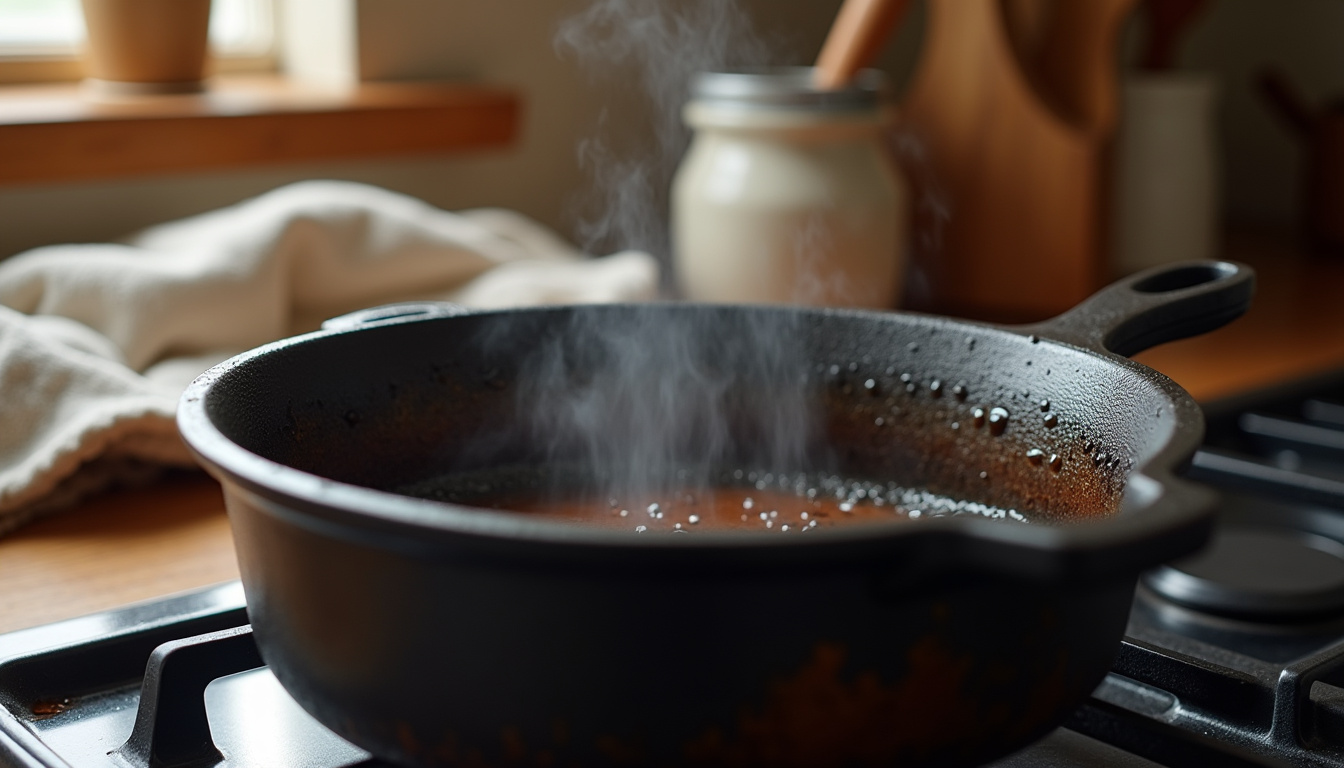 Préparation d'une cocotte en fonte sur une plaque de cuisson