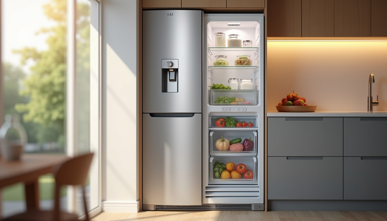 Représentation d’un frigo encastrable avec congélateur en bas