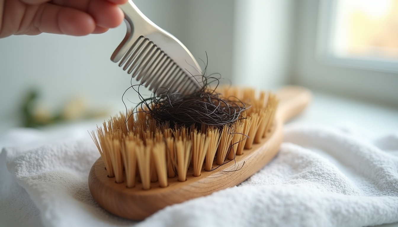 Retrait quotidien des cheveux coincés dans une brosse à cheveux avec un peigne fin